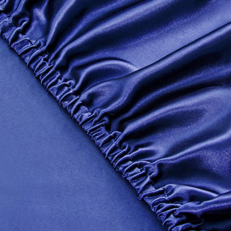 SiinvdaBZX 4Pcs Satin Sheet Set King Size Ultra Silky Soft Navy Blue Satin King Bed Sheets with Deep Pocket  1 Fitted Sheet  1 Flat Sheet  2 Envelope Closure Pillowcases - Image 5